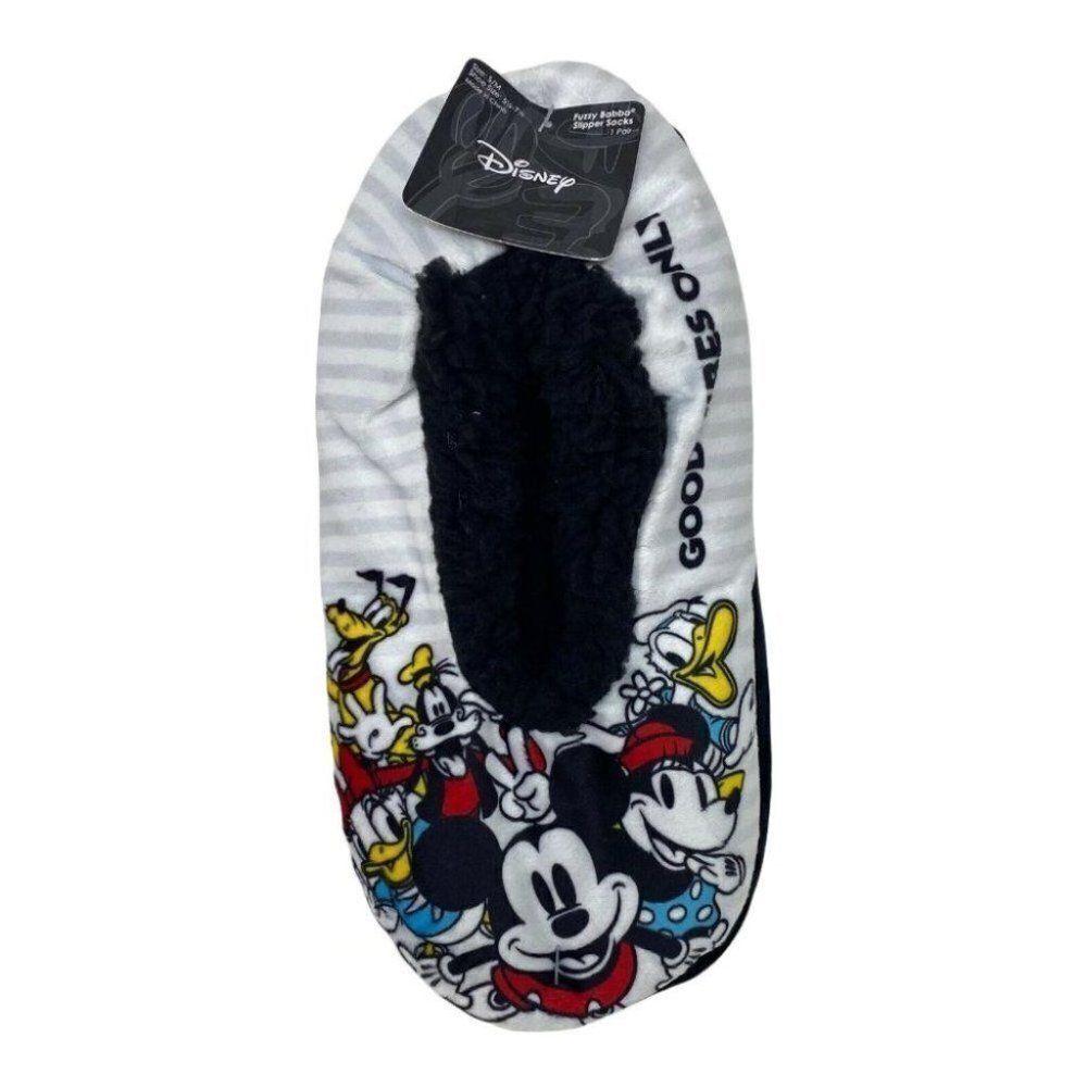 Disney Mickey Minnie Friends Good Vibes Fuzzy Babba Slipper Socks Womens 5.5-7.5